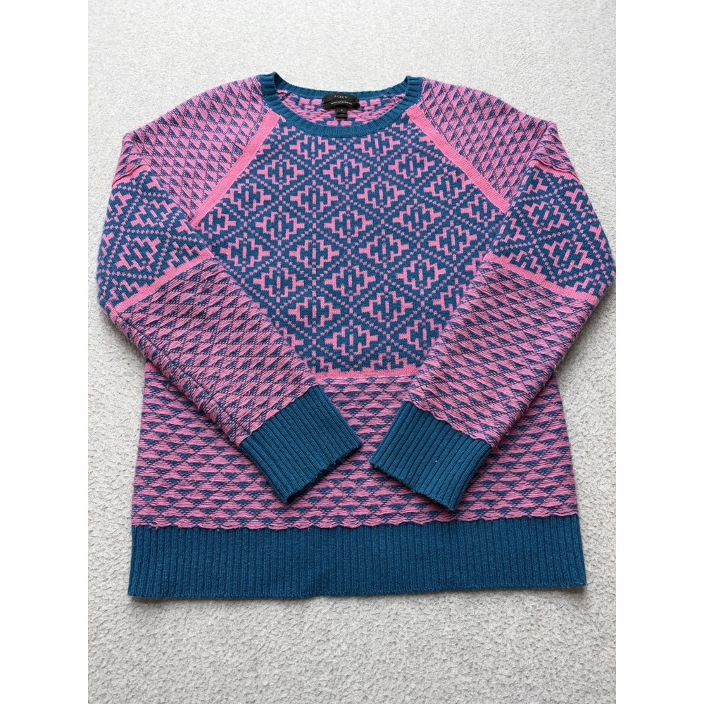 J.CREW Sweater Womens Small Pink Cashmere Geometric Crewneck Knit Pullover - Picture 2 of 13
